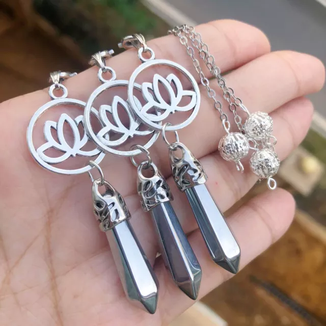 3pcs Silver Tone Stone Chakra Pendulum Pendant Energy Power Reiki Healing Amulet