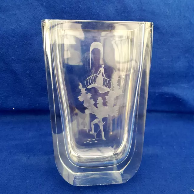 Vintage Orrefors Nils Landberg Etched Glass Vase - Romeo and Juliet