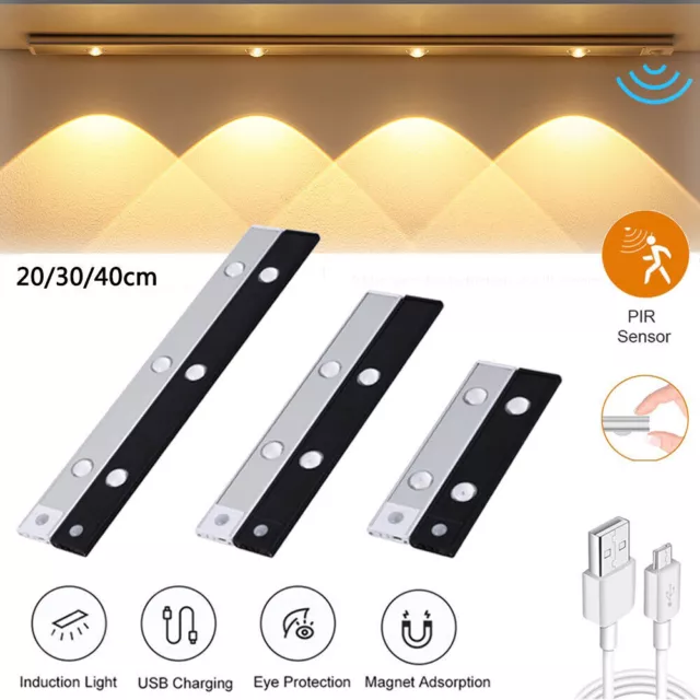 Wireless LED PIR Motion Sensor Light Strip USB Rechargeable Cabinet Closet Lamp