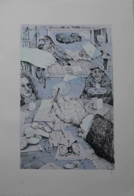 Antonio Possenti litografia il Poeta "Una Sera d'Autunno" 50x35 firmata '77 CC