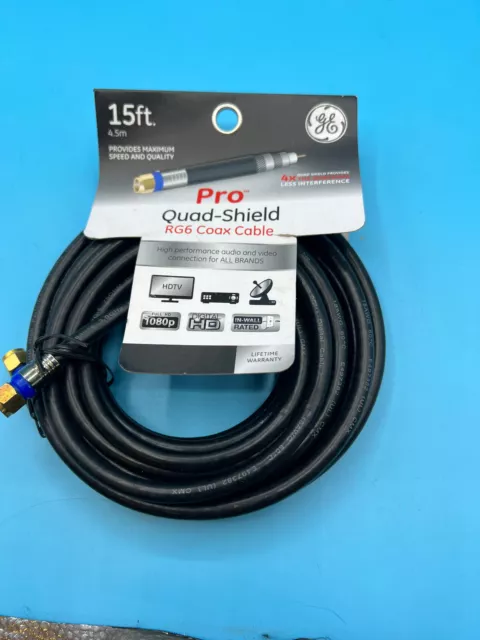 GE Jasco 33732 Black 3GHz RG6 to RG6 Standard Quad Shield Coax Cable 15 ft.