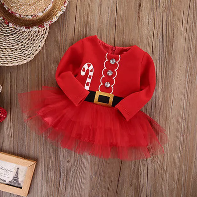 Christmas Toddler Kids Baby Girl Xmas Flared Party Santa Swing Dress Clothes 3