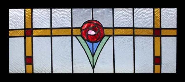 Stunning Antique English Mackintosh Rose Stained Glass Window