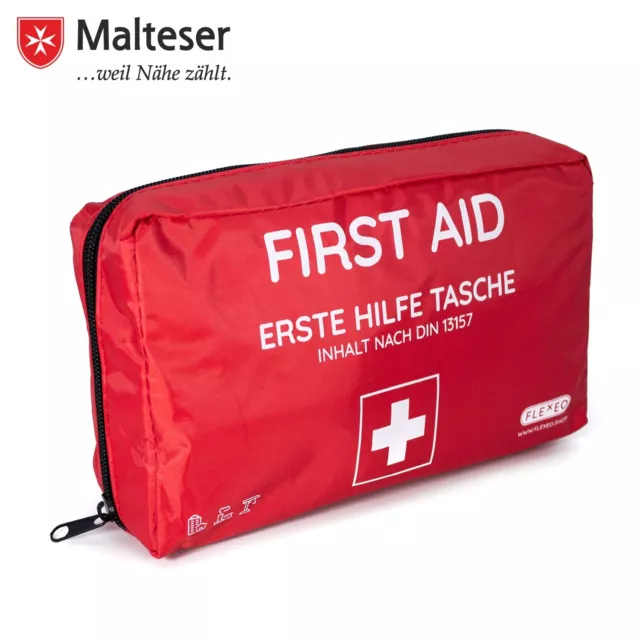 FLEXEO Erste-Hilfe-Tasche DIN 13157 für Betriebe, Zuhause und Unterwegs rot