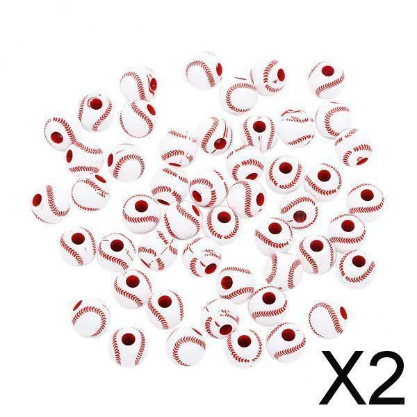2X 50x perles rondes de baseball acrylique grand trou pour bracelet de collier
