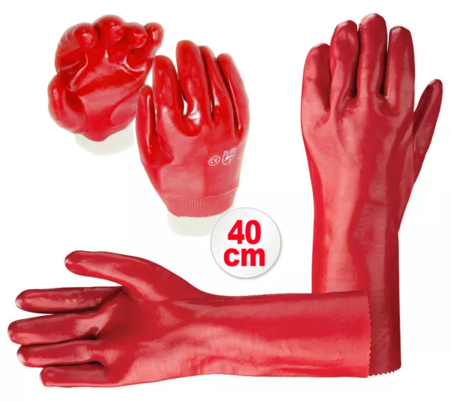 Heavy Duty PVC Gauntlet 40cm Long Arm Chemical & Oil Resistant Safety Gloves XL