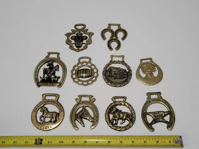 Assorted Brass UK English Horse Rare Bridle Harness Medallions Lot of 10 (#2)