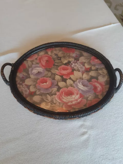 antikes altes Tablett Serviertablett aus Holz Blumendekor "Gebr. Top-Zustand"