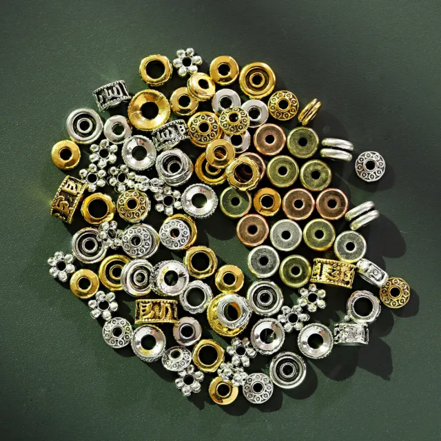 100Pcs Gold Silver DIY Loose Beads Jewelry Making Metal Charms Round Spacer Bead
