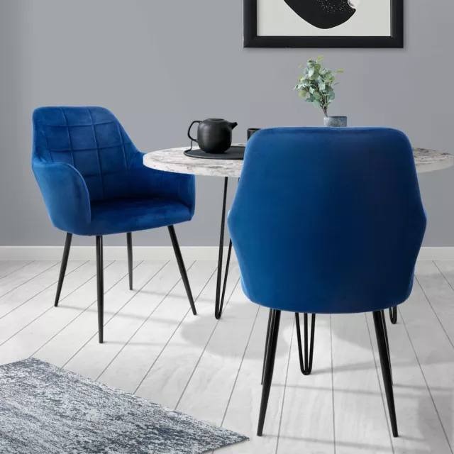 Lot de 2 chaise salle à manger aspect velours bleu foncé rétro réglable hauteur