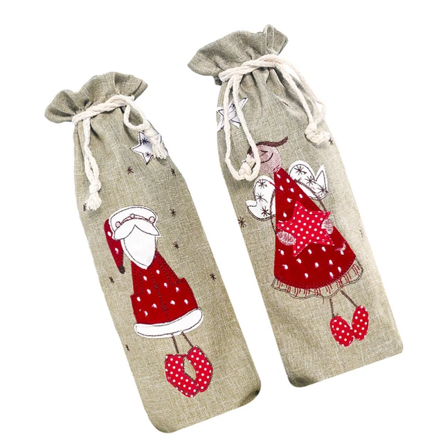 2 fundas para botellas de vino de vacaciones bolsas de cordón
