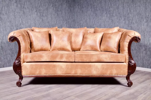 Chesterfield Sofa Couch Massiv Antik Kolonial braun Stil Polstermöbel Vintage