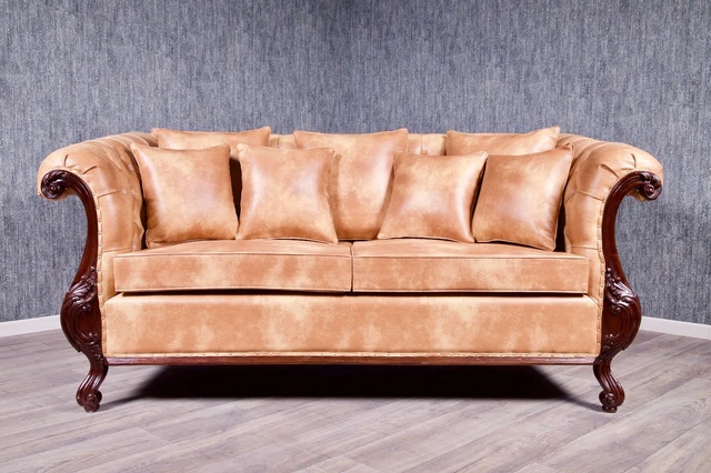 Chesterfield Sofa Couch Massiv Antik Kolonial braun Stil Polstermöbel Vintage