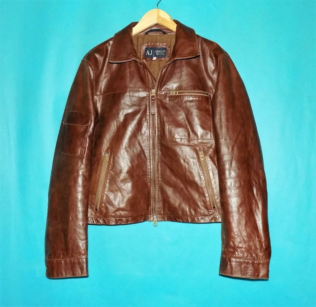 veste homme ARMANI Jeans en cuir marron taille  50 IT ou M EUR