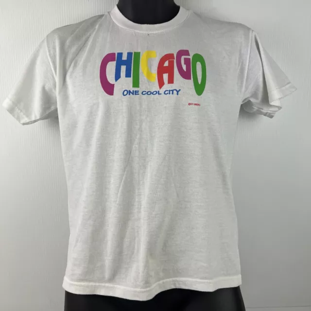 Vintage Hanes Heavyweight Chicago Graphic T-Shirt Youth L White/Multi 46/57