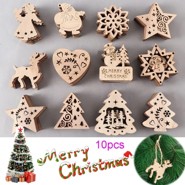 10pcs Xmas Hanging Christmas Tree Decoration Wooden Ornaments DIY Craft