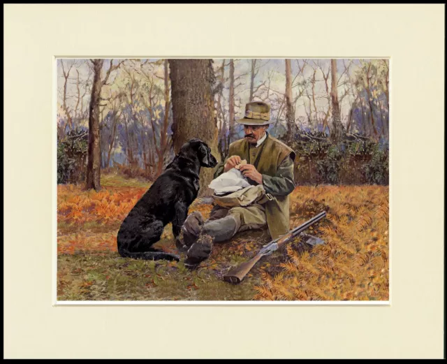 Labrador Retriever Man And His Dog Share Sandwiches Mounted Print Ready To Frame