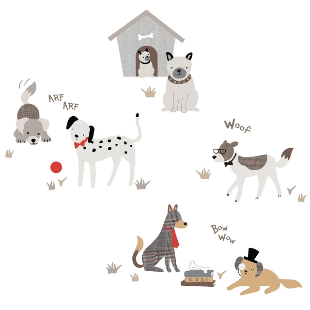 Lambs & Ivy Bow Wow Gray/Beige Dog/Puppy with Doghouse Wall Decals/Stickers