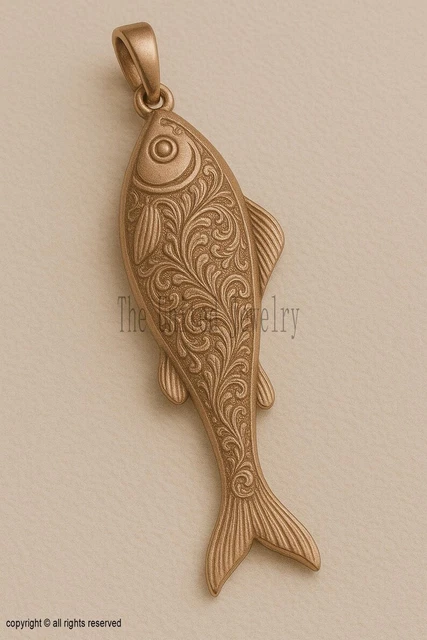 Pendentif Poisson En Argent Massif Vermeil Filigrane Avec Yeux Turquoises - Ancien, Occasion