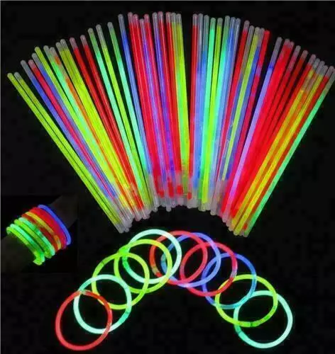 50/100/200 8" Glow Sticks Bracelets Necklaces Party Favors Neon Color +Connector