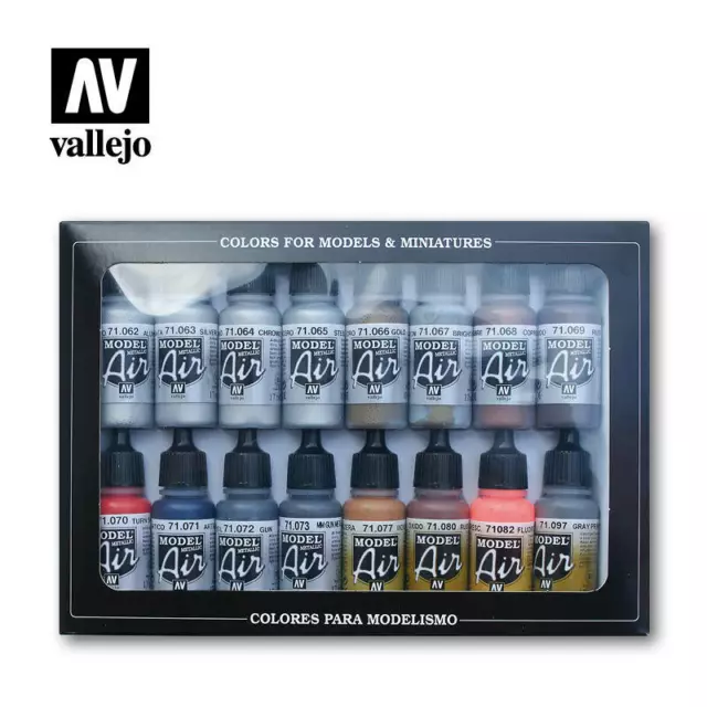 AIRBRUSH PAINTS - VALLEJO MODEL AIR METALLIC EFFECT - 16 x 17ml BOTTLES - 71181