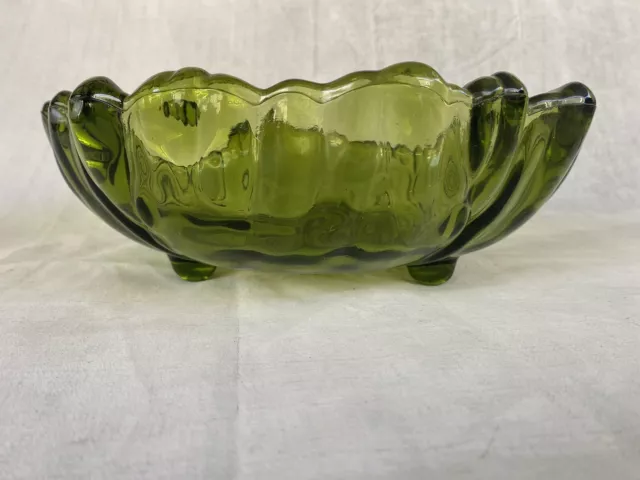 Vintage Depression Glass Scalloped Large Bowl Footed Emerald Avocado Green 2