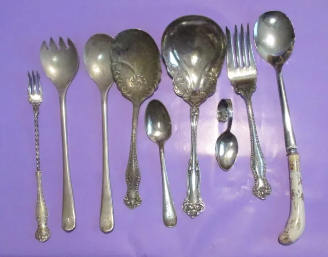 Antique Flatware Silver Plated Lot Nine Pieces Assorted  Brands