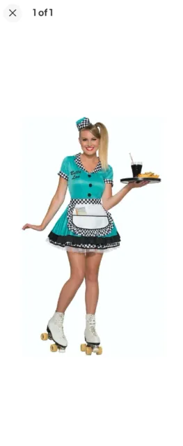 Betty Lou 1950s Retro Car Hop Soda Girl Diner Waitress Adult Womens Costume M/L
