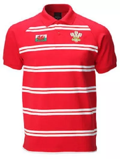 Wales Red/White Welsh Yarn Dye Polo Shirt Rugby 6 Nations