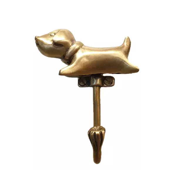 Brass Hook Puppy Figurine Dog Hanger Wall Mounted Hat Coat Vintage Home Decor