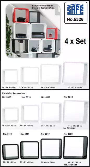Cubes Wandregal Würfel Design Regal Deko 4 Set Weiß 26 31 36 41 cm SAFE 5326