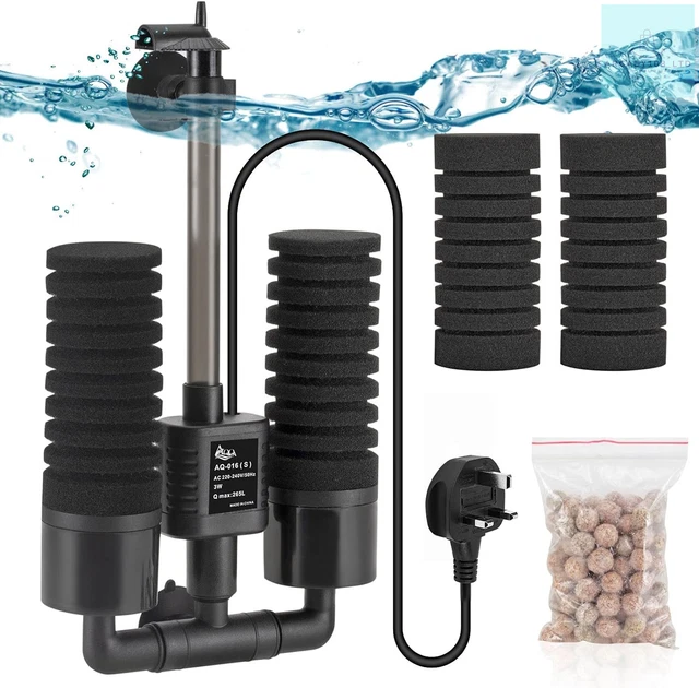 AQQA Aquarium Double Sponge Filter, 3W/5W Quiet Electric Power Fish Tank Filter,