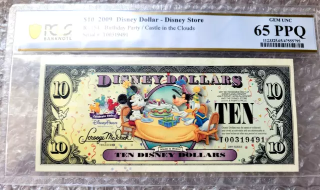 2009 PCGS 65 Disney / Disneyland Dollars $10 Bill - Birthday Party