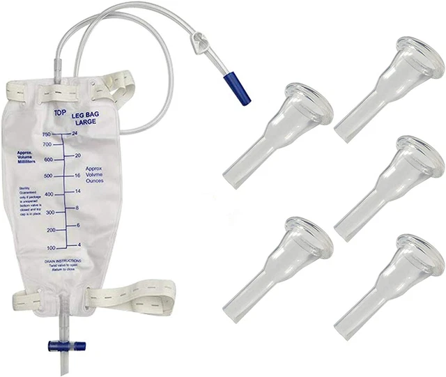 MALE URINE LEG Bag Collector,5Condom Catheters SelfSeal 28Mm