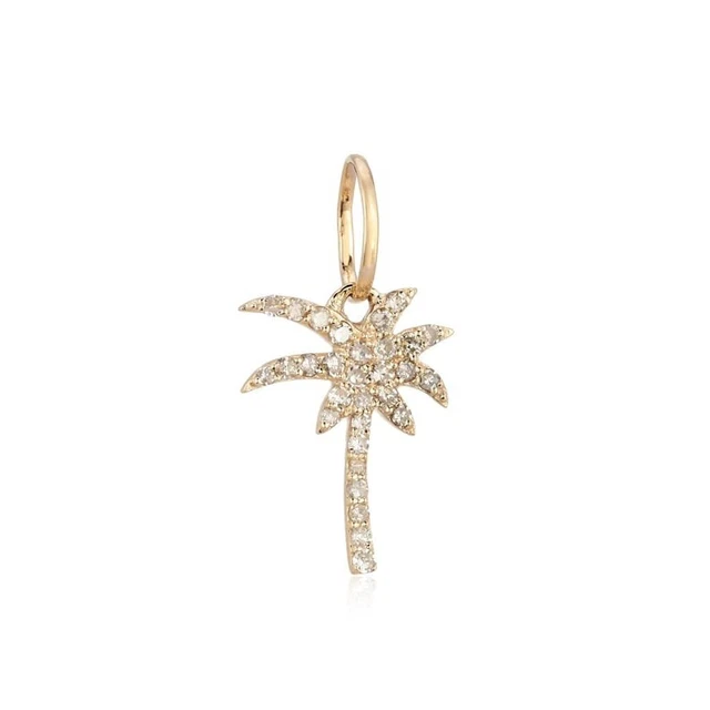 14k Mini Diamond Palm Tree Pendant Charm - Women Gold Jewelry
