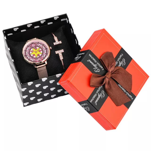 Schicke Damen Armband Quarz Armbanduhren Mode Armreif Kette Frau Geschenkset Box 2