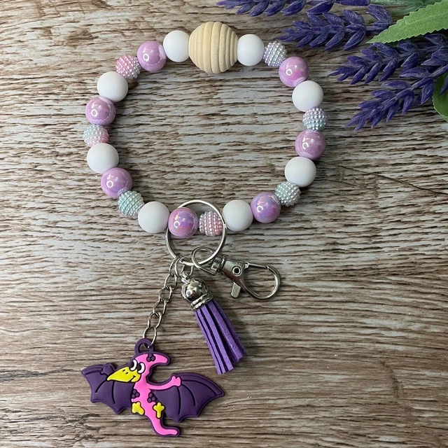 Wristlet Keychain Silicone Beaded Handmade Bracelet Dinosaur Gift Custom Key