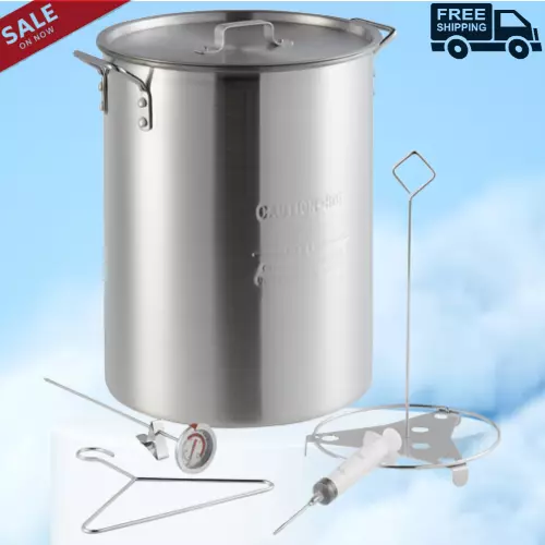 Aluminum Turkey Fryer Stock Pot 30 Qt with Lid Injector Thermometer Poultry Rack