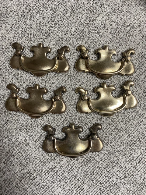 5 Vintage Brass Drop Bail Drawer Dresser Armoire Pulls Batwing Handle Hardware
