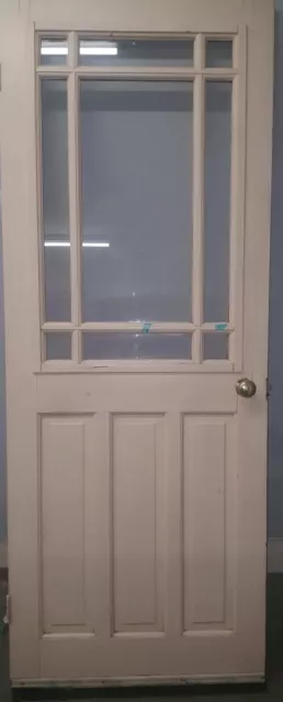 Original Victorian  Glass Internal Vestibule  3 panel Pine Door W/ Iron Lock