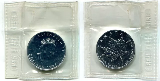 5 Dollars Kanada 1995  "Maple Leaf"  1oz Silber