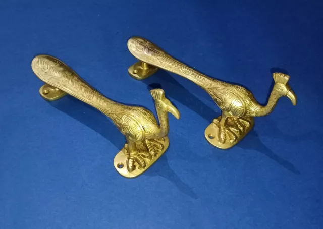 Fingers Base Peacock Handles Pair Brass Long Tail Bird Shape Door Hardware HK505