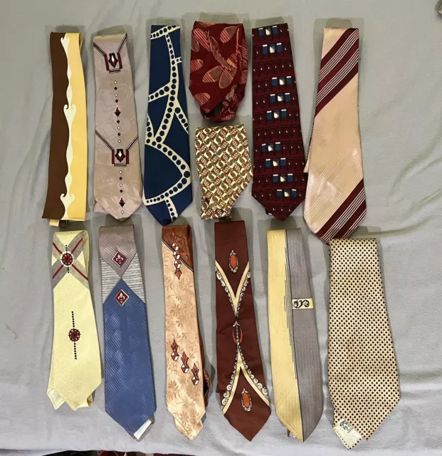 Lot 13 Vintage 1940s 1950s Swing Ties Wide Bold Abstract Art Deco Hand Painted