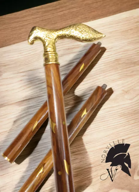 Brown Wooden handmade walking Carved stick cane Unisex Collectible Gift