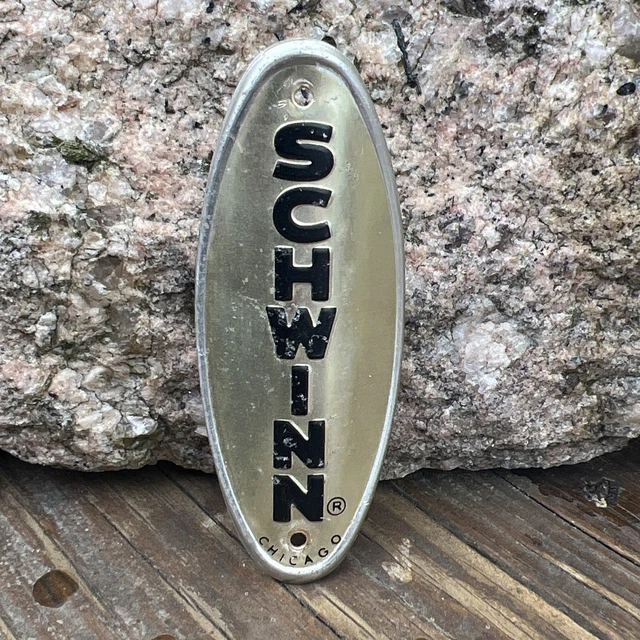 Vintage Original Schwinn Head Badge, Chicago, Black on Gold
