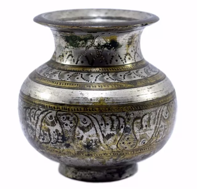 Antique Indian Unique Hand Crafted Beautiful Work Brass Pot. G56-95