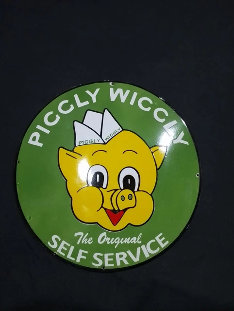 Porcelain Piggly Wiggly Enamel Metal Sign Size 30'' Inch Round
