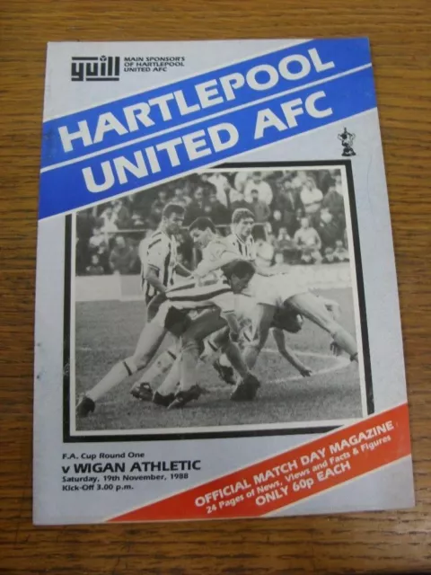 19/11/1988 Hartlepool United v Wigan Athletic [FA Cup]. For UK orders shipping i