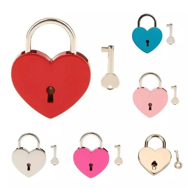 Heart Shape Padlock with Key Small Mini Lock with Key Jewelry Box Diary Books v