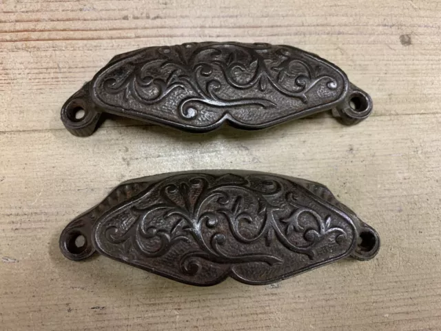 Original Edwardian Pair  Antique Drawer Handles Knobs Pulls Reclaimed Metal  Old